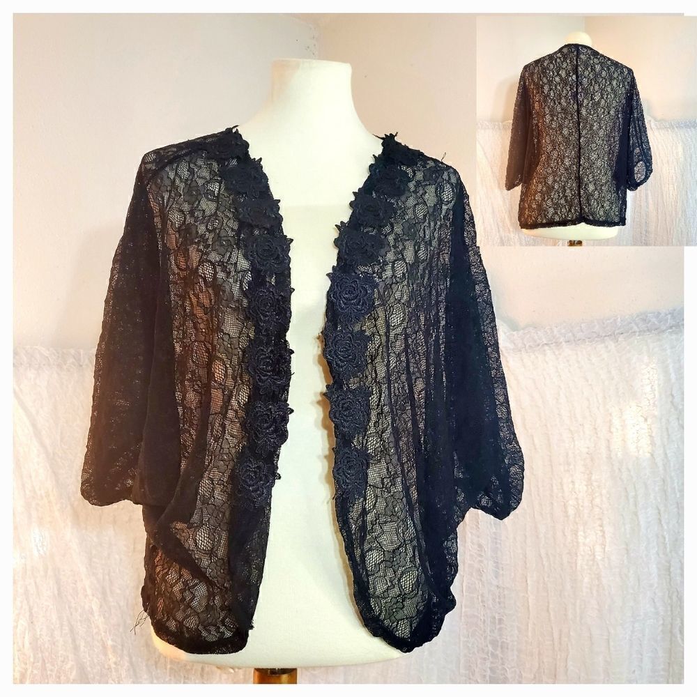 Grace & Emma NWT Black Lace Open Cardigan Size S/M